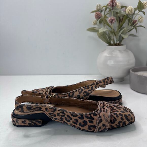 Vionic Lynda Leopard Print Square Toe Slingback Flats Tan/Black Women's 6M - Picture 7 of 9